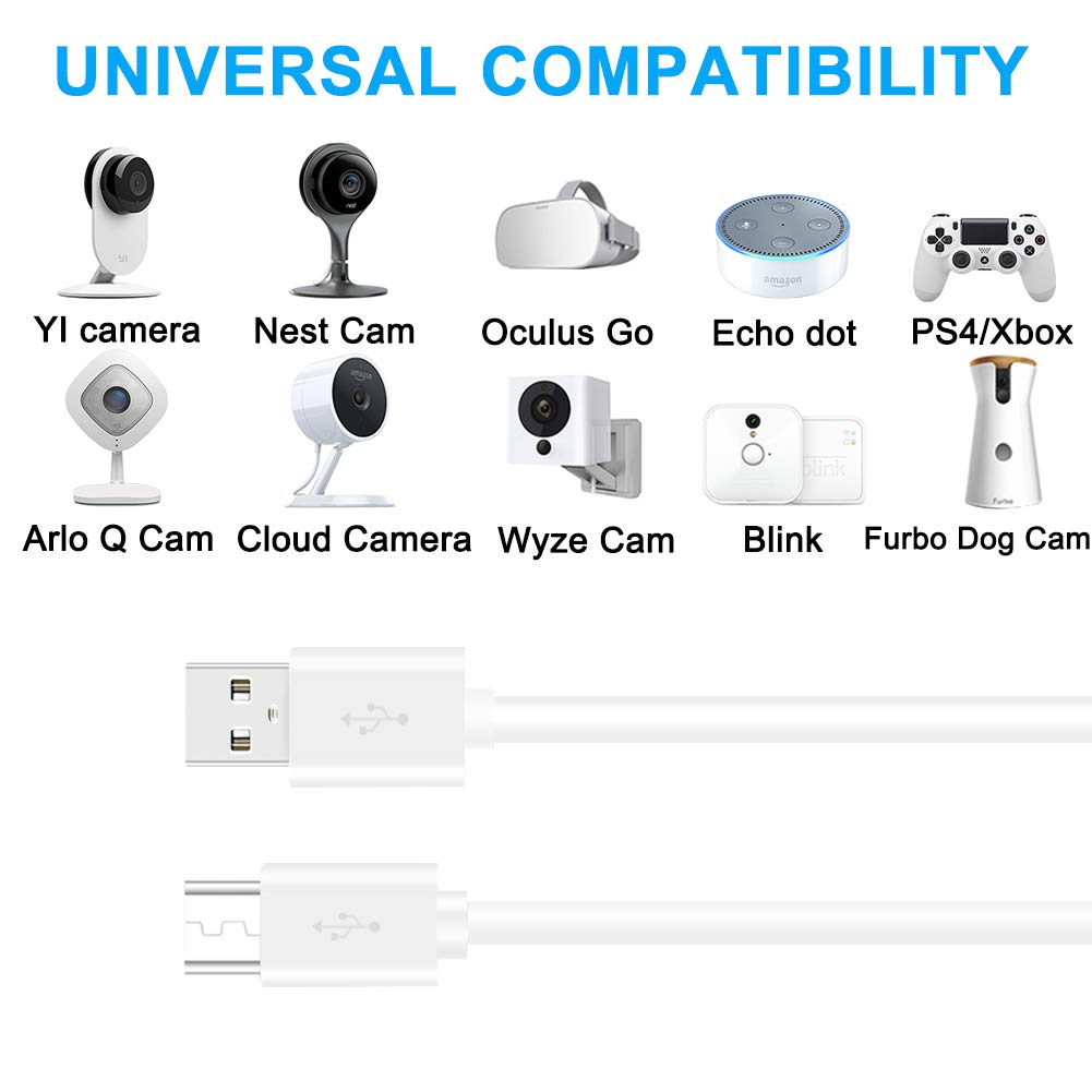 3 Pack 10FT Power Extension Cable for Wyze Cam Pan/WyzeCam/Kasa Cam/YI Dome Home Camera/Furbo Dog/Nest Cam/Arlo Q/Blink/Cloud Camera,USB to Micro USB Durable Charging and Data Sync Cord