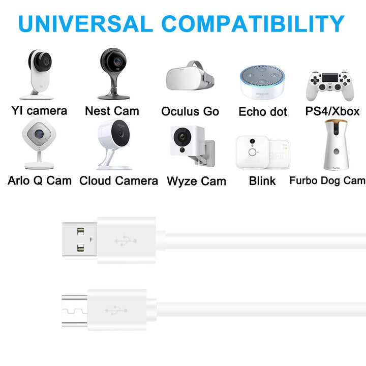 3 Pack 10FT Power Extension Cable for Wyze Cam Pan/WyzeCam/Kasa Cam/YI Dome Home Camera/Furbo Dog/Nest Cam/Arlo Q/Blink/Cloud Camera,USB to Micro USB Durable Charging and Data Sync Cord