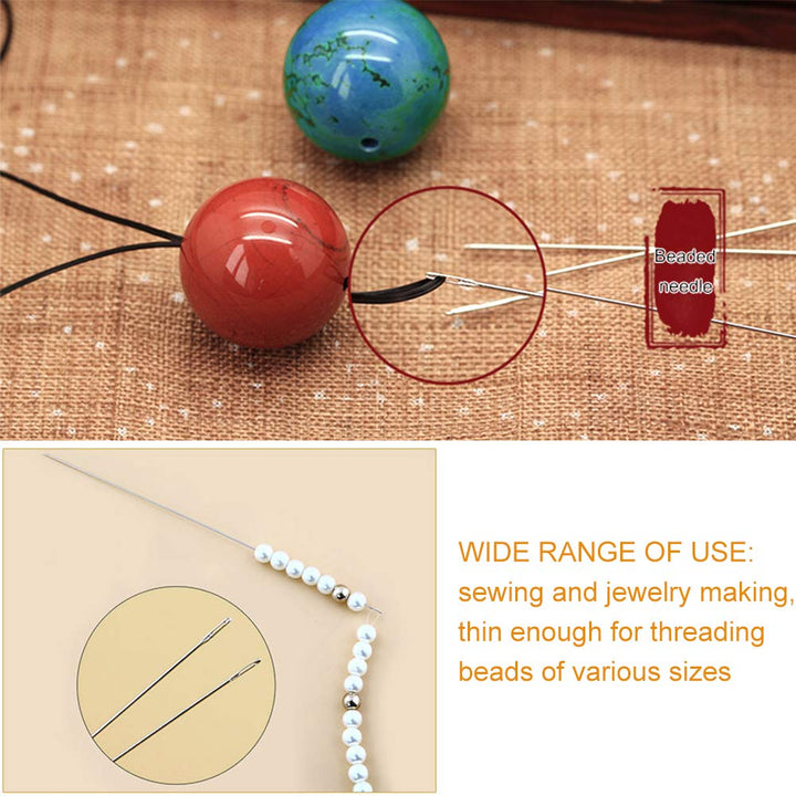 6 PCS Beading Needles - 6 Size Beading Embroidery Needles with Needle Threaders, 5.9inch to 9inch Hand Sewing Needles for Big Eye Beads Bracelets Jewelry Making