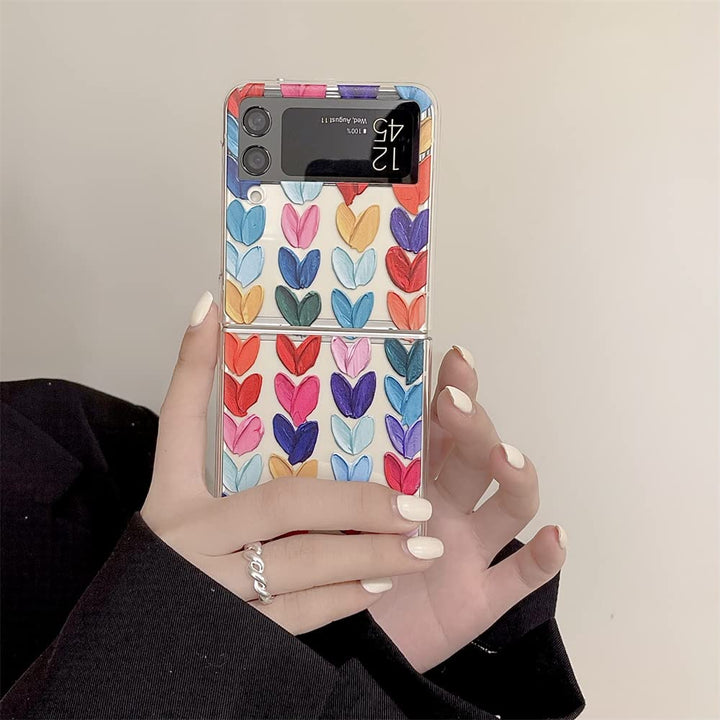 Cute Loving Hearts Clear Hard PC Phone Case for Samsung Galaxy Z Flip 3 Cover Folding Display Fashion Women Girls Skin for Galaxy ZFlip3
