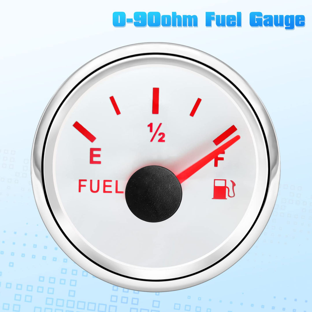 0-90ohm Fuel Gauge Marine Fuel Gauge Boat Fuel Gauge Gas Tank Meter Gauge for AUTO Car Boat Truck Vehicle Diesel RV (White)