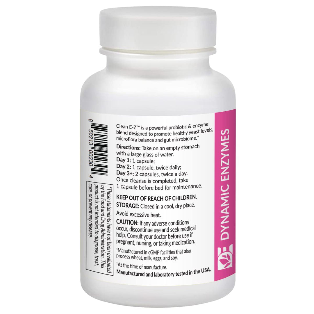 Clean E-Z Candida - Microflora Gut Balance, Candida Cleanse, Digestion of Yeast Cell Walls, Probiotics & Digestive Enzymes, Gut Flora Health | 60 Count