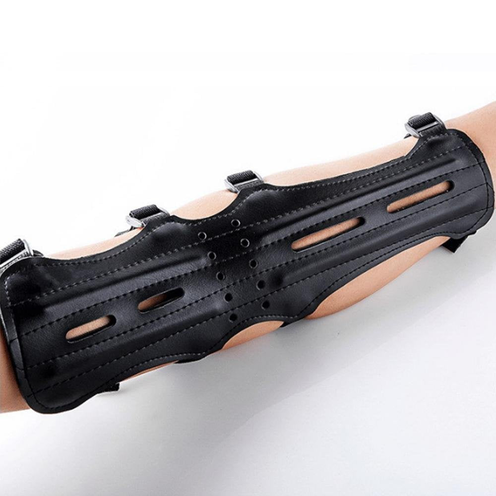 Archery Leather Arm Guard Long 4 Straps Forearm Protective Gear Hunting Arrow Bow (1PCS)