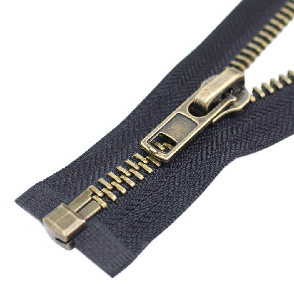 #8 34 Inch Antique Brass Separating Jacket Zipper Y-Teeth Metal Zipper Heavy Duty Metal Zippers for Jackets Sewing Coats Crafts (34 Anti-Brass)