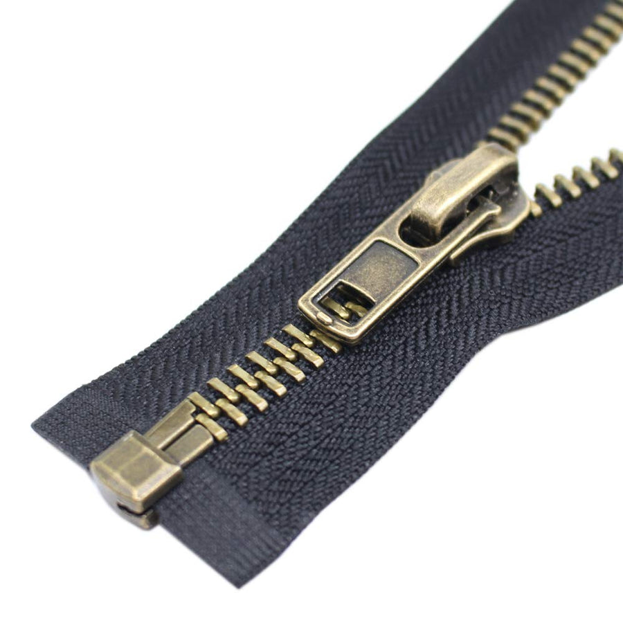 #8 34 Inch Antique Brass Separating Jacket Zipper Y-Teeth Metal Zipper Heavy Duty Metal Zippers for Jackets Sewing Coats Crafts (34 Anti-Brass)