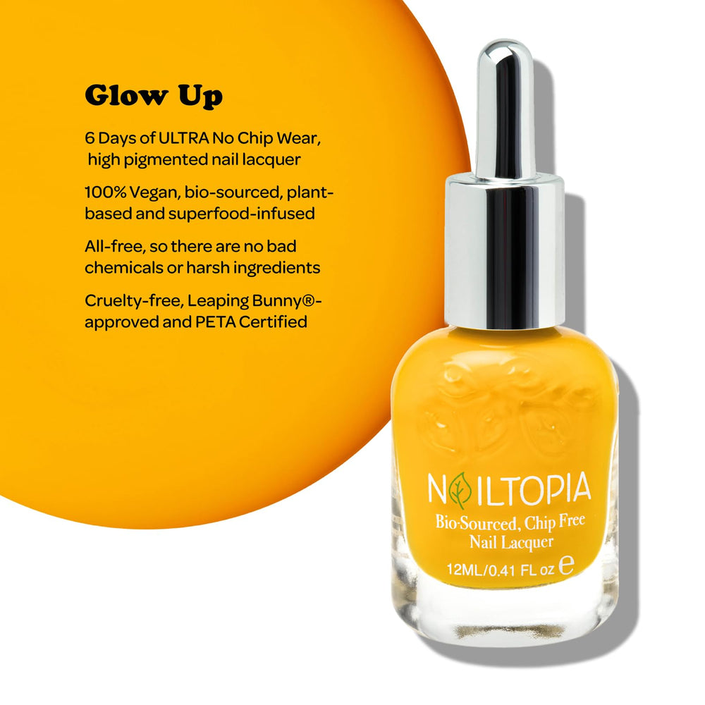 - Plant-Based Chip Free Nail Lacquer - Non Toxic, Bio-Sourced, Long-Lasting, Strengthening Polish - Glow Up (Vibrant Mustard Yellow) - 0.41oz