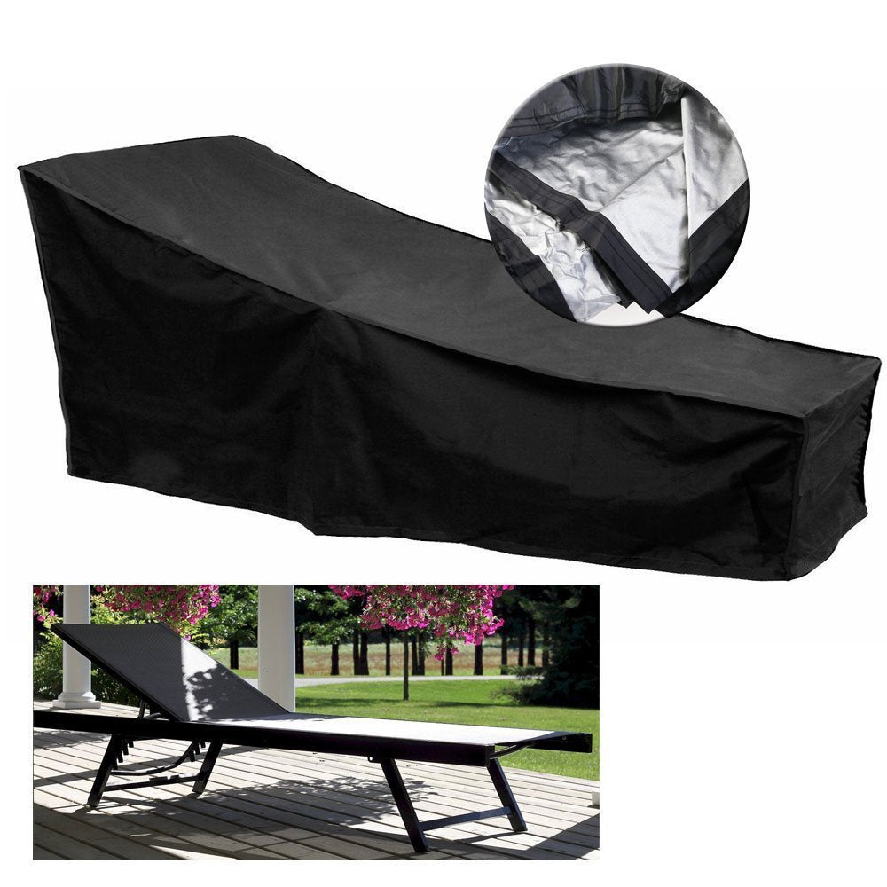 Sun Lounger Cover Waterproof Sunbed Cover Outdoor Garden Patio Furniture with a Storage Bag,Black,208x76x41/79cm