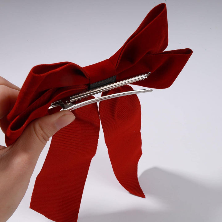 Velvet Hair Bow Tail Satin Bow Long Tail Headpieces Winter Hair Barrette Headwear Hair Accessories for Women and Girls Gifts (Red)