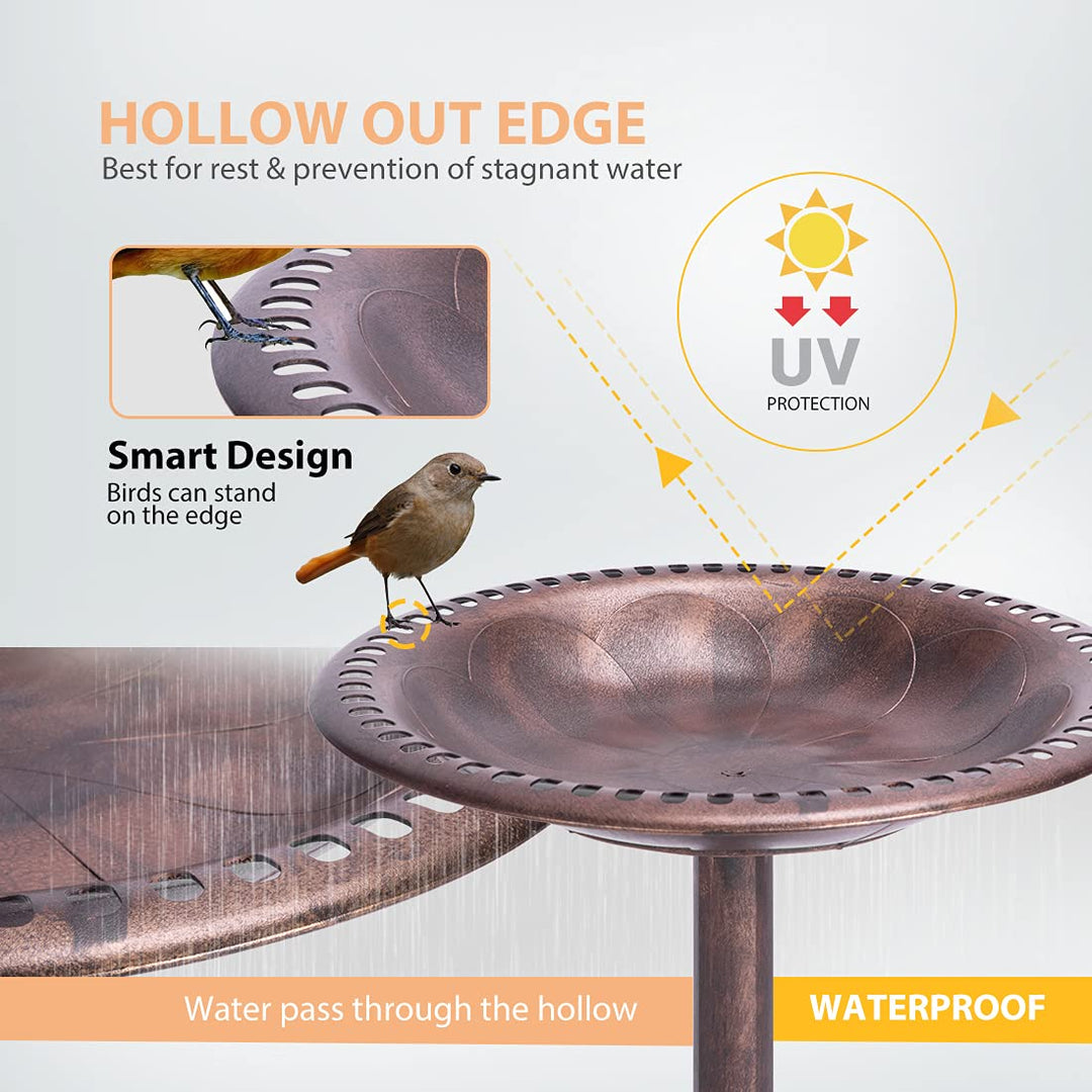 28 Inch Height Polyresin Lightweight Antique Outdoor Garden Bird Bath Bronze