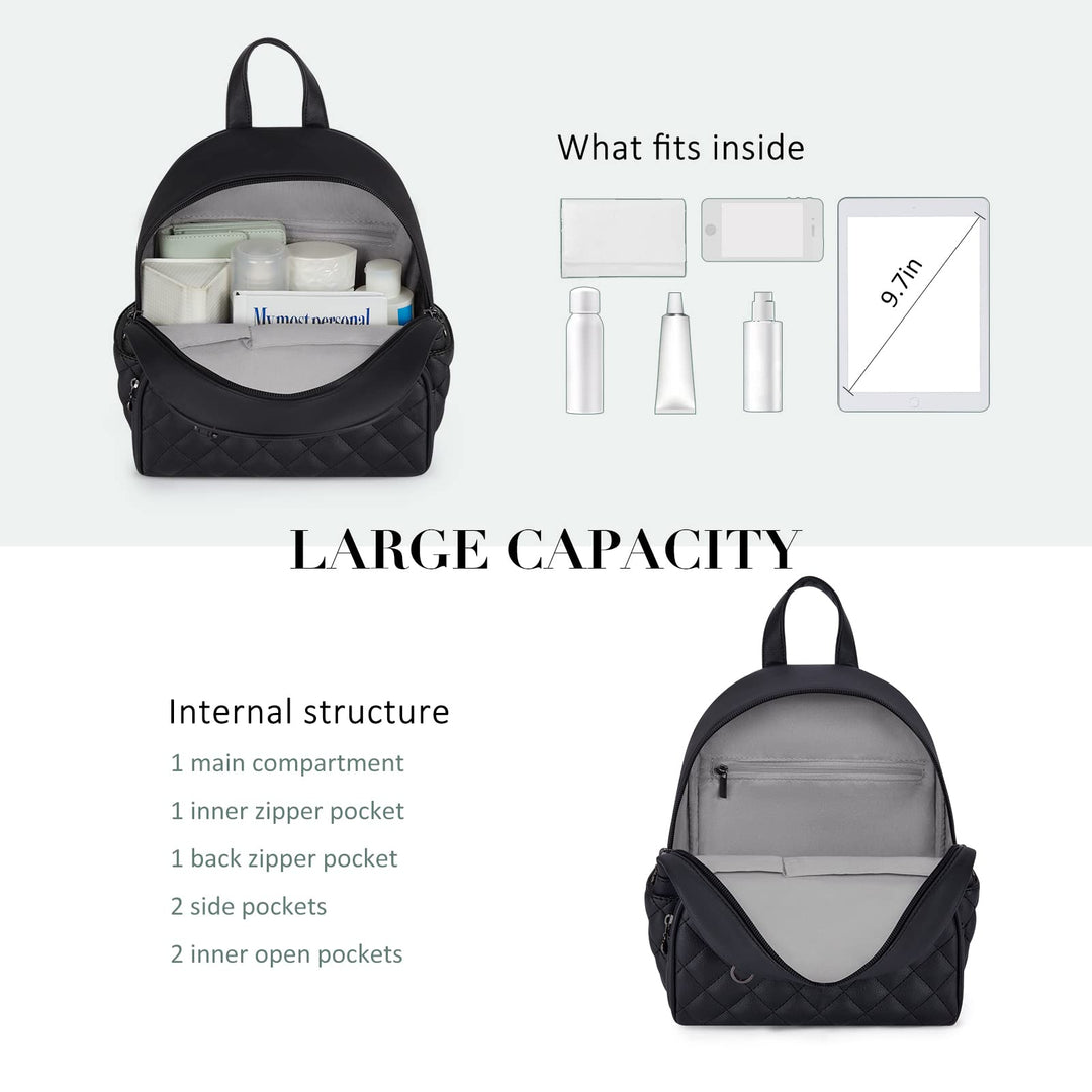 Mini Backpack for Women Leather Small Backpack Purse for Ladies Cute Pom Bookbag Travel Shoulder Bag with Charm Tassel Black