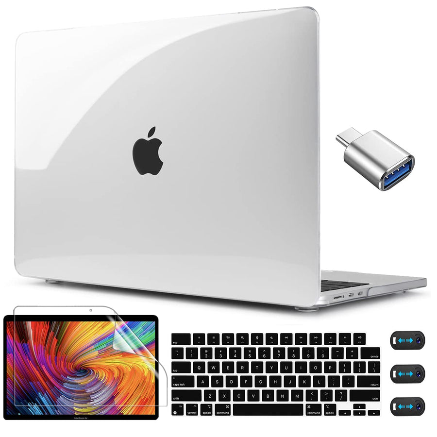 for MacBook Air 13.6 Inch Case Clear M3 A3113 2024 M2 A2681 2022 Release, Transparent Hard Shell Case Protective Cover with Keyboard Cover for MacBook Air M3 2024 13.6 with Touch ID - Clear