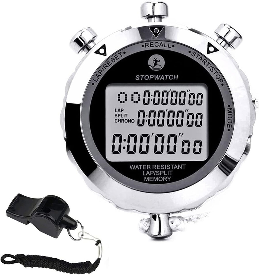 Stopwatch Timer, Digital Stop Watch with 0.01second Timing, Metal 10 Lap Memory, Large dispaly Alarm Clock for Coach Sports Running Marathon
