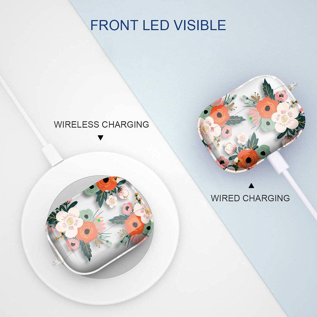 for AirPods Pro Case Cover, Clear Flower Air Pod Pro Case for Women Girls Cute Soft Protective iPods Pro Cover with Keychain Compatible with Apple AirPods Pro Charging Case, Floral