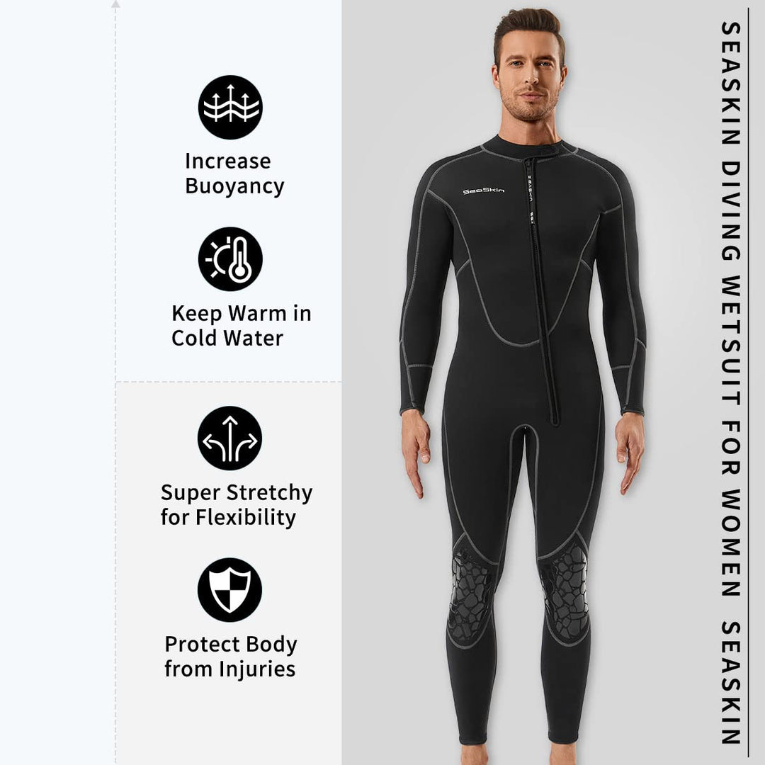Mens 3mm Shorty Wetsuit, Full Body Diving Suit Front Zip Wetsuit for Diving Snorkeling Surfing Swimming