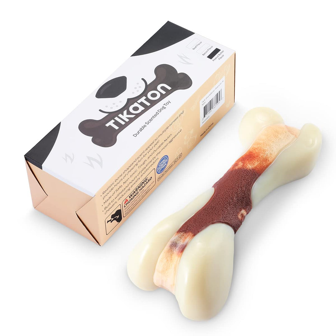 Dog Chew Toys for Aggressive Chewers, Beef Flavor Durable Teething Bones for Large/Medium/Small Puppies