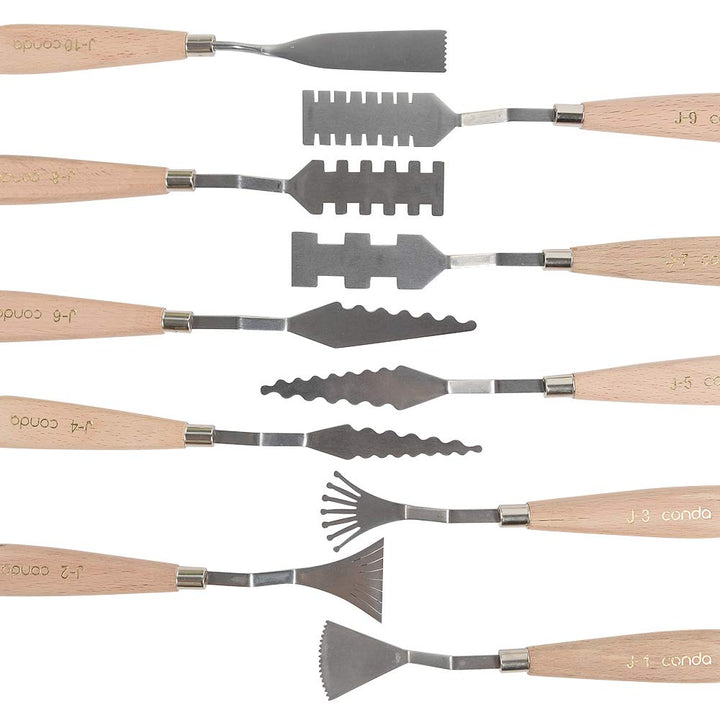 CONDA Palette Knife Set -10Pcs Stainless Steel Spatula Pallet Knife Painting Tools Metal Knives Wood Handle with Different Shapes and Sizes