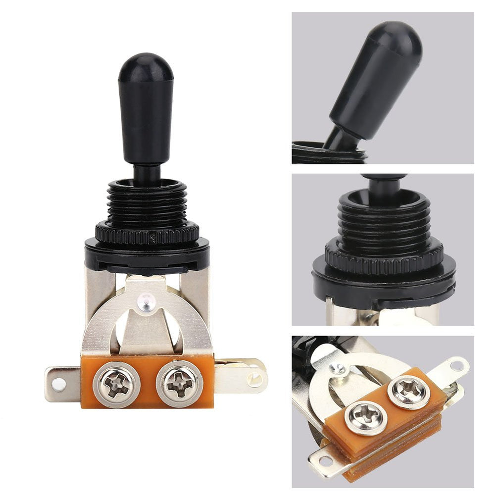 1Pc Guitar 3 Way Switch, Metal Guitar Pickup Selector Toggle Switch with Black Tip Replacement Part for LP Style Electric Guitar(Black)