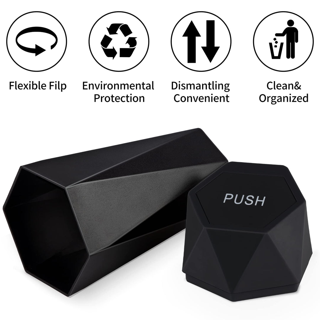 Car Trash Can with Lid, Diamond Design Small Automatic Portable Trash Can, Easy to Clean, Used in Car Home Office (Black)