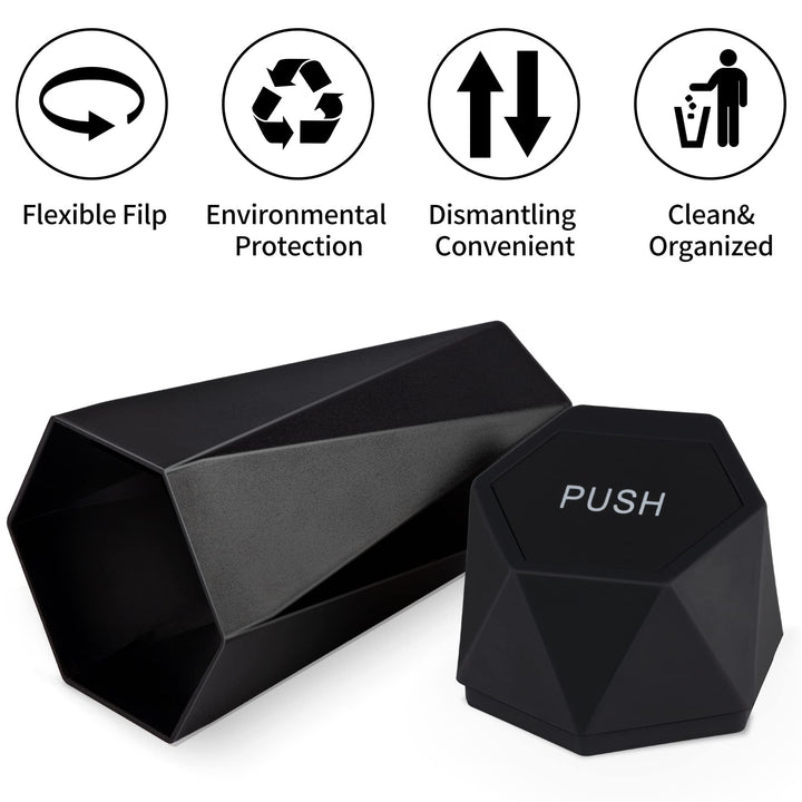 Car Trash Can with Lid, Diamond Design Small Automatic Portable Trash Can, Easy to Clean, Used in Car Home Office (Black)