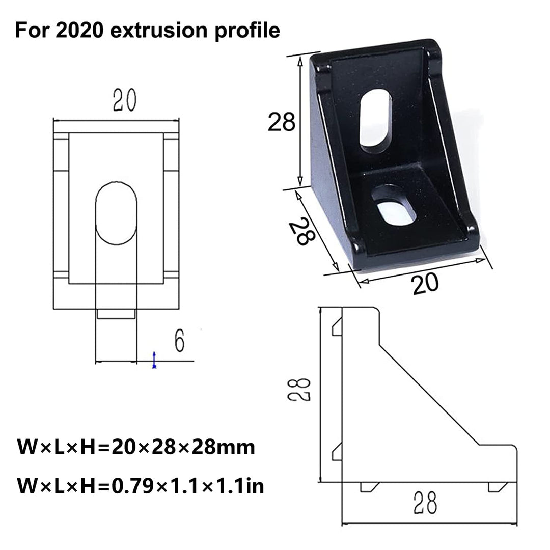 12 Sets 2020 Series Aluminum Extrusion Black Connectors,12pcs 2020 Extruded Aluminum Profile Corner Brackets,with 24pcs Sliding T Nuts and Screws, for Aluminum Extrusion Profile Slot 6mm