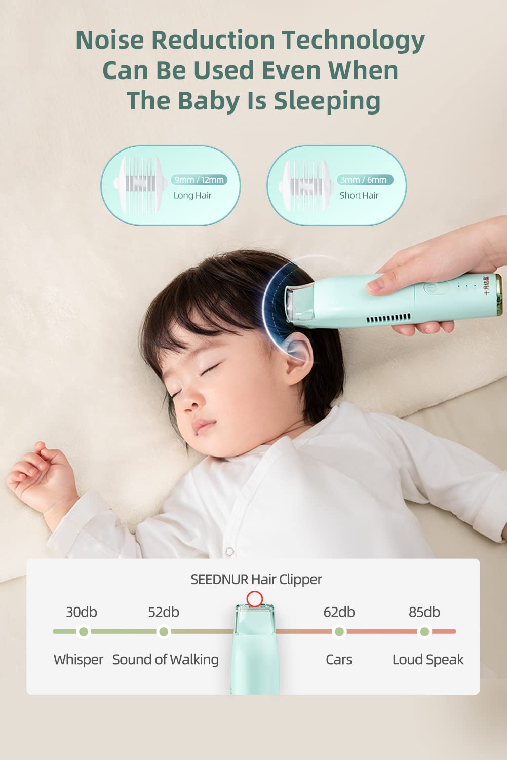 Baby Hair Clippers with Vacuum for Infants, Children, Kids and Newborn, Waterproof Rechargeable Cordless Hair Trimmer with 2 Guide Combs & Haircut Cape(Green)