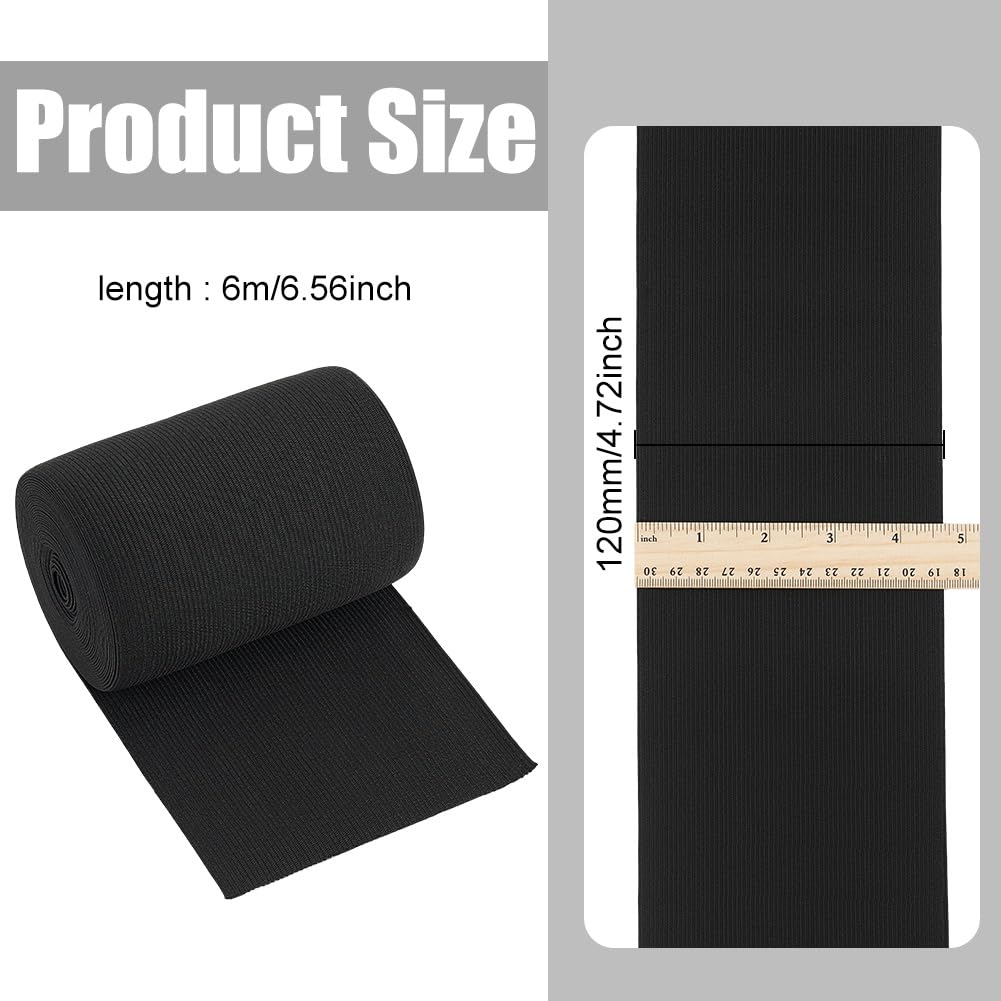 4.72 Inch by 6.5 Yards Knit Elastic Band Flat Stretch Elastic Band for DIY Sewing Project Waist Band Making, Black