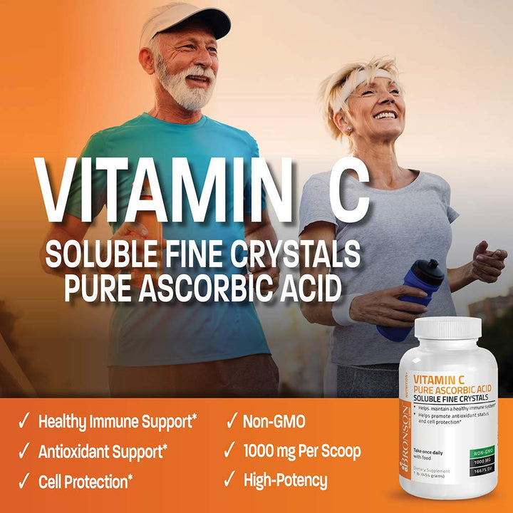 Vitamin C Powder Pure Ascorbic Acid Soluble Fine Non GMO Crystals – Promotes Healthy Immune System and Cell Protection – Powerful Antioxidant - 1 Pound (16 Ounces)