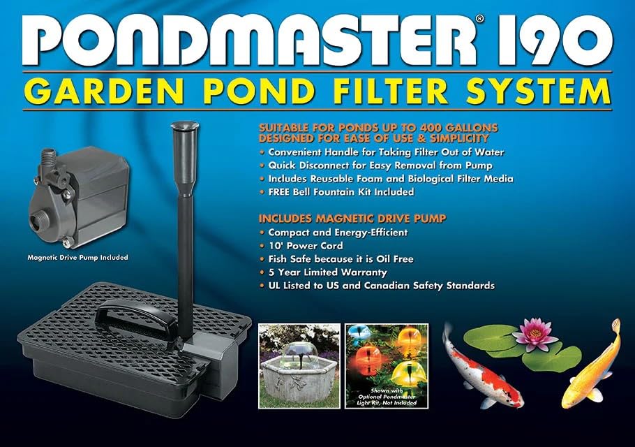 Manufacturing, Inc. Pondmaster Garden Pond Filter and Pump Kit, PMK 190, Black, 02019