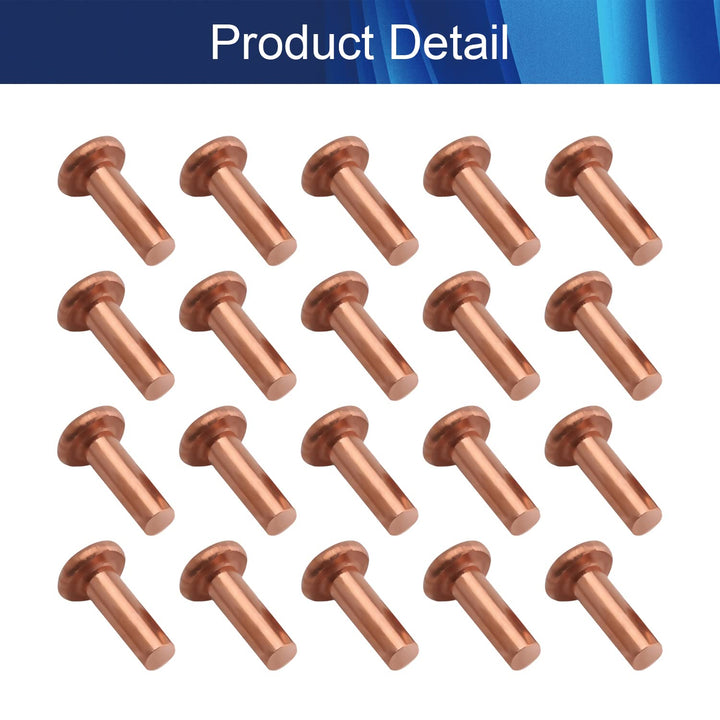 Flat Head Solid Copper Rivets Nuts Copper Flat Head Semi-Tubular Rivets for Household Automobile Industry Brass Tone 4x12mm 50PCS