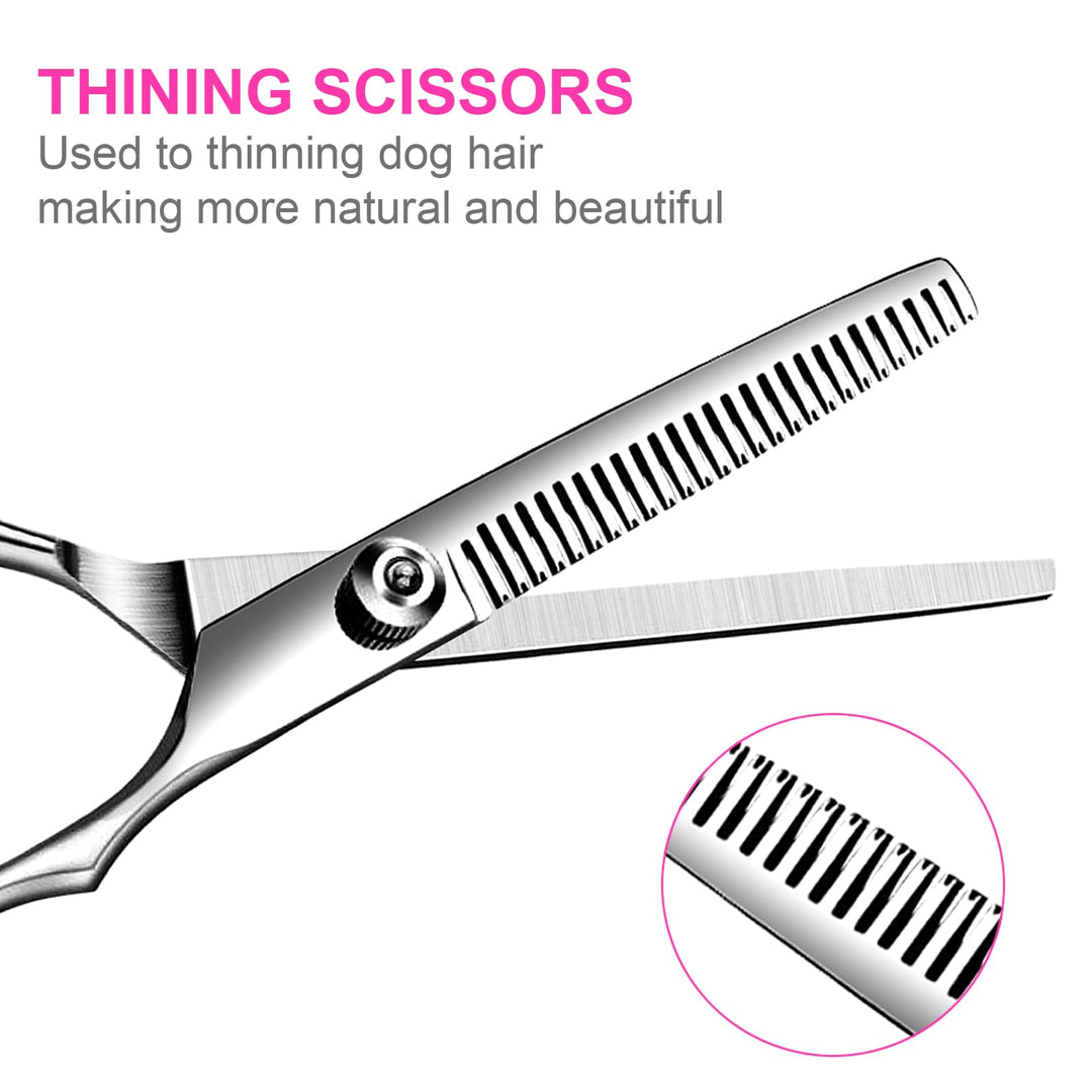 5 in1 Dog Grooming Scissors Kit, Professional Dog Scissors for Grooming with Safety Round Tips, Titanium Coated Grooming Shears for Dogs Cat Pet At Home