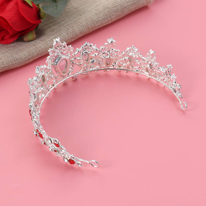 Baroque Queen Crowns Rhinestone Crystal Tiara and Crowns Headband Wedding Tiara for Women Prom Queen Crown (Silver Base, Red)