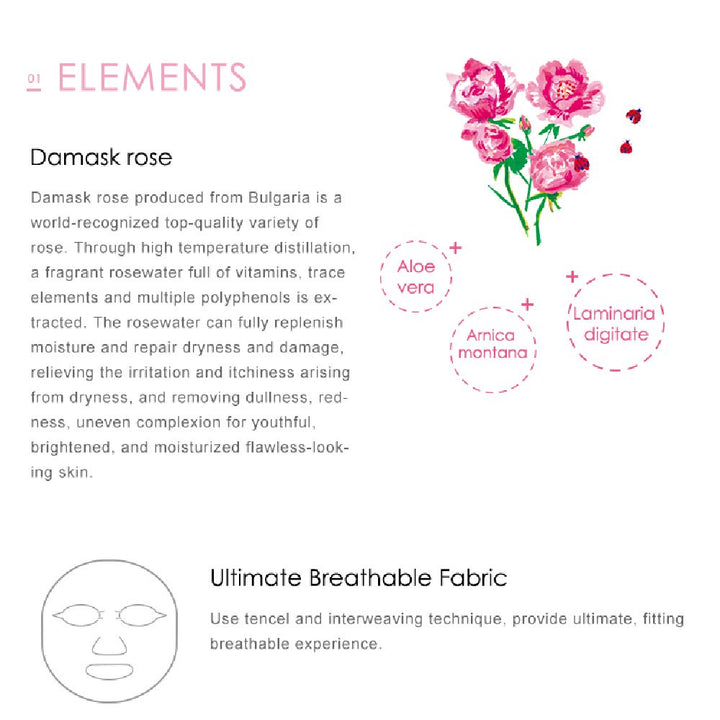 -Damask Rose Facial Mask, Softening and Brightening Collagen Essence Face Sheet Mask for Natural Look(8 Combo Pack)