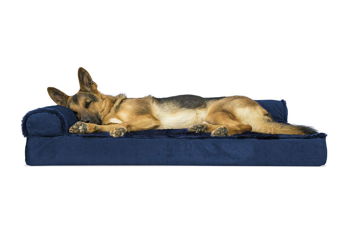 Orthopedic Dog Bed for Large Dogs w/ Removable Bolsters & Washable Cover, For Dogs Up to 95 lbs - Plush & Velvet L Shaped Chaise - Deep Sapphire, Jumbo/XL