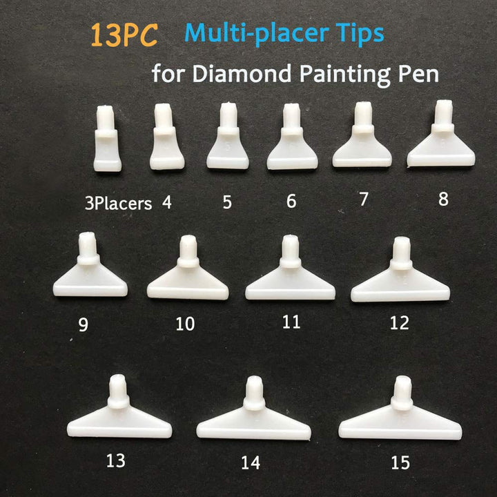 Diamond Painting Art Pen Tips Multi Placers Heads from 3 to 15 with 3 Angle Tip and 3 Correction Plate, Diamond Painting Art Drill Pen Clay Wax Glue for Diamond Painting Nail Art Set Tool Accessories