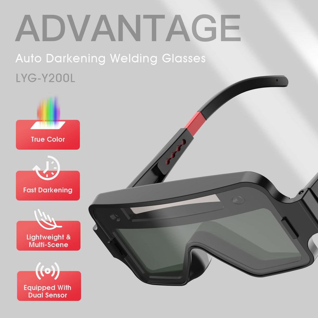 True Color Solar Powered Auto Darkening Welding Goggles, 2 Sensors Welder Glasses for TIG MIG MMA Plasma