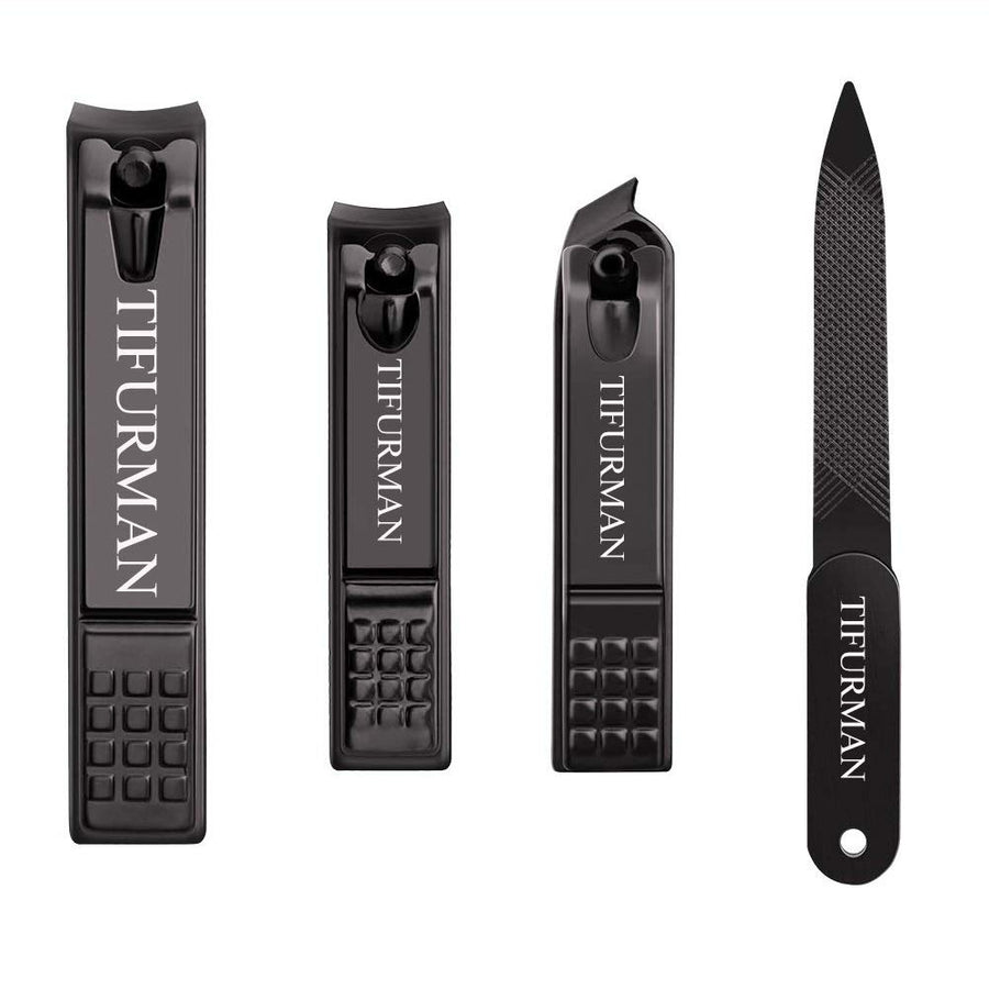 Nail Clippers Set,Stocking Stuffers Fingernail & Thick Toenail & Ingrown Nail Clippers & Nail File for Men and Women,Perfect 4pcs Nail Clippers Set(Black)