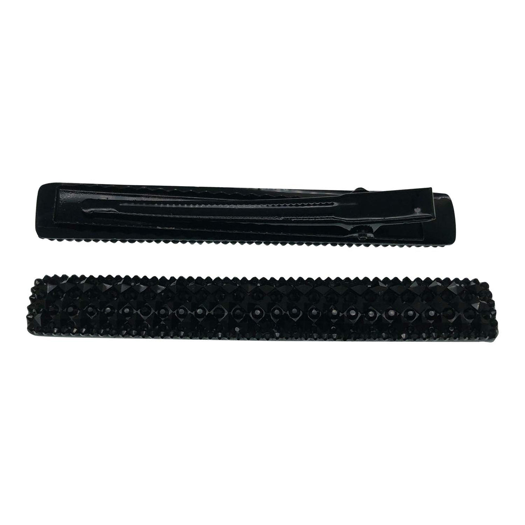 Black Crystal Metal Alligator Clips Duckbill Clips Hair Clips Rhinestone Stylish Hair Barrettes with Teeth Hair Pins Bobby Pin Hair Slide for Women Girl Hair Jewelry Accessories (Rectangle)