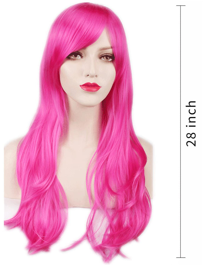 Wigs 28 Long Wavy Hair Heat Resistant Cosplay Wig for Women (Rose)