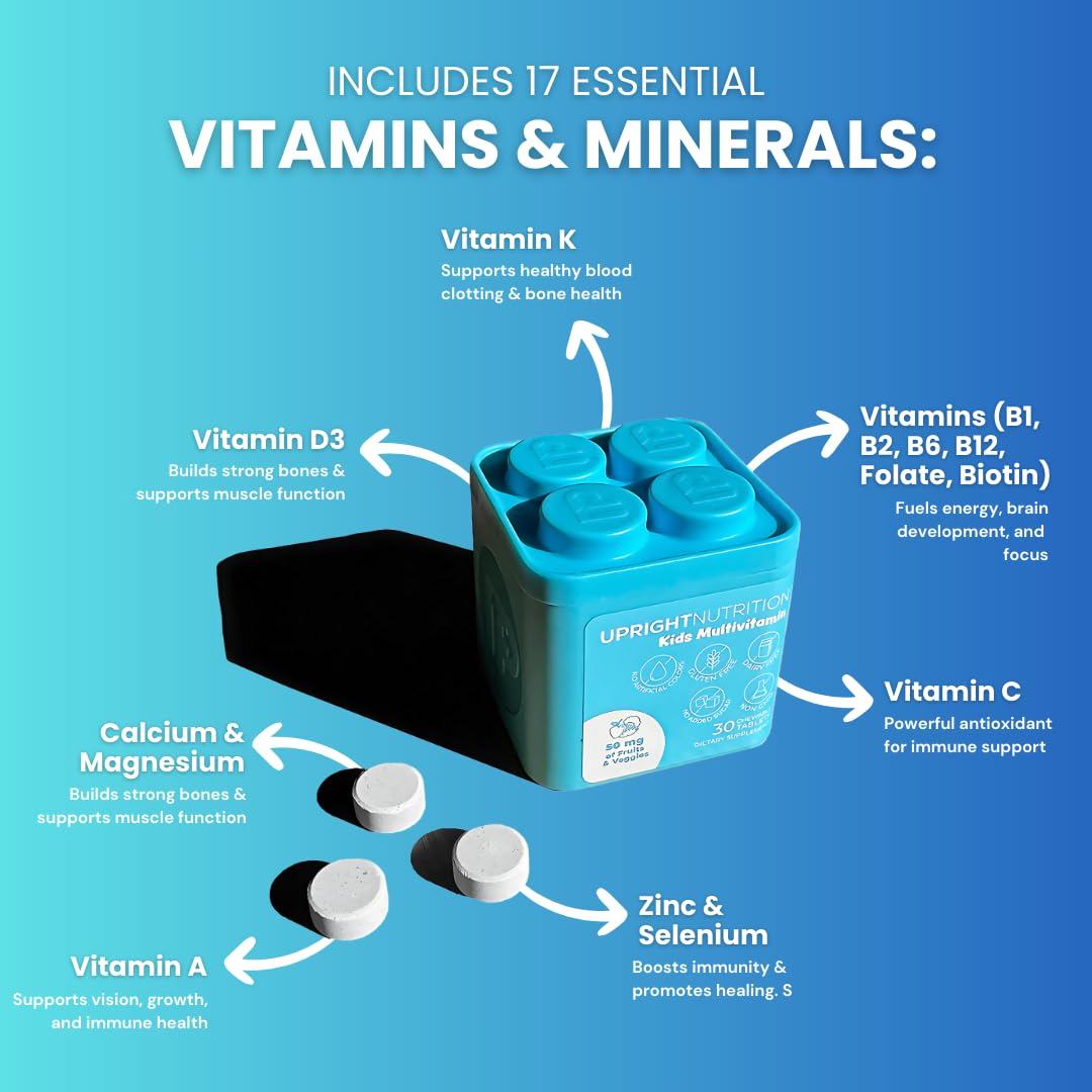 Children's Multivitamin | Chewable, Sugar-Free | 17+ Essential Nutrients | No Junk | Includes A, C, D3, E, K, B1, B2, B5, B7, B12, Calcium, Zinc & Magnesium | Kid-Approved Flavor