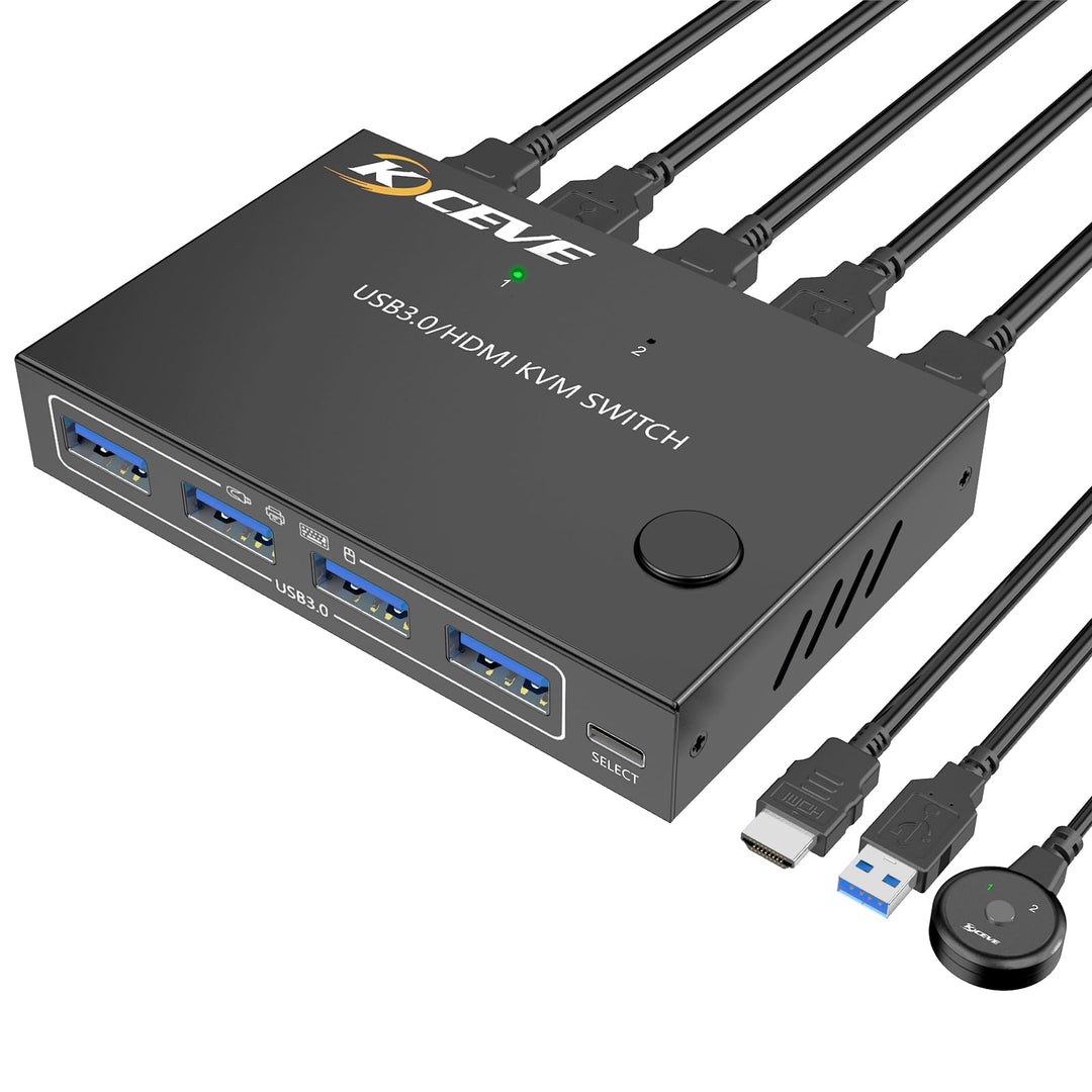 KVM Switch 2 Ports, HDMI USB KVM Switcher Support Keyboard Hotkey Switch Way, for 2PC Share One Keyboard Mouse and Monitor, HUD 4K (3840x2160) Supported