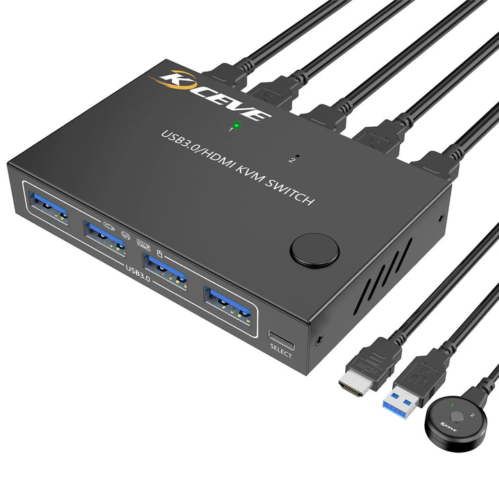KVM Switch 2 Ports, HDMI USB KVM Switcher Support Keyboard Hotkey Switch Way, for 2PC Share One Keyboard Mouse and Monitor, HUD 4K (3840x2160) Supported