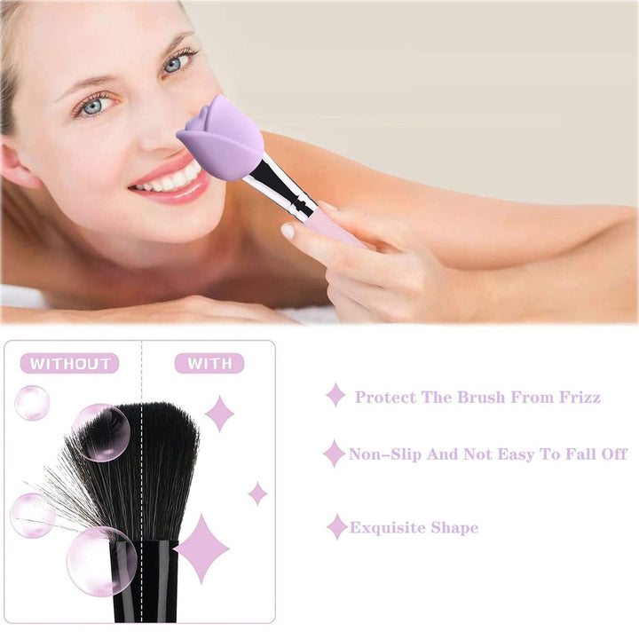 6 Pack Makeup Brush Holder Size 3 Silicone Makeup Brush Travel Makeup Brush Cover Reusable Makeup Brush Protector Protective Brush Makeup Organizer Comes with Makeup Brush Cleaning Pad