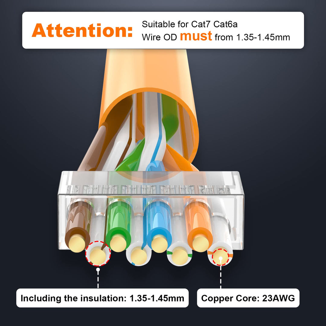(Gen 1 CAT6A/CAT7 Shielded Connector with Strain Relief Boots 25-Pack, Non-Pass Through RJ45 Ethernet Ends 3-Prong 50u Gold Plated 8P8C Modular Plugs for FTP/STP Cable