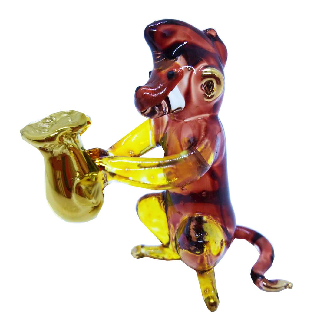2 Tall Crystal Monkey Holding a Gold Bag Miniature Figurine Lucky Animal Blown Glass Collectible