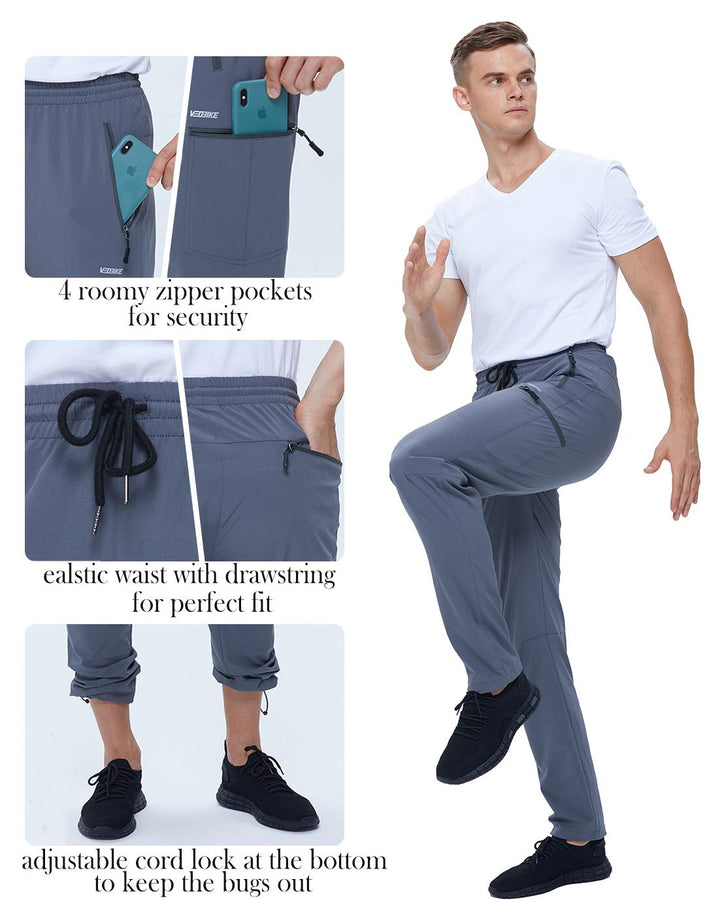 Mens Hiking Stretch Pants Quick Dry Lightweight Water Resistant Cargo Outdoor Fishing Pants Adjustable Bottom Pockets