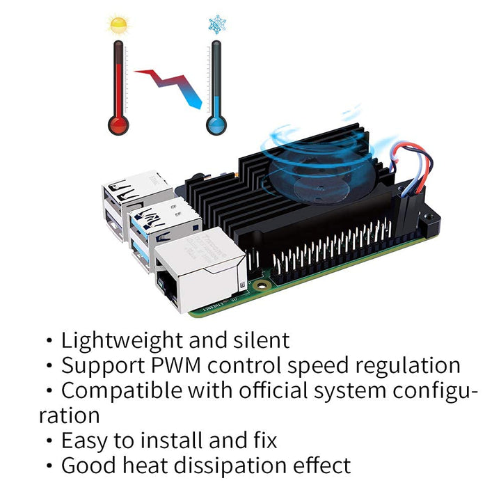 Aluminum Heatsink with PWM Controllable Fan for Raspberry Pi 4, Pi 4 Armor Lite Heatsink with PWM Speed Control Fan for Raspberry Pi 4 Model B
