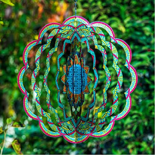 Garden Decor - Mandala Wind Spinner, Hanging Outdoor Metal Art, Kinetic Yard Decorations, 12 inch Stainless Steel Patio Decor, Wall Art (Flower of Life)