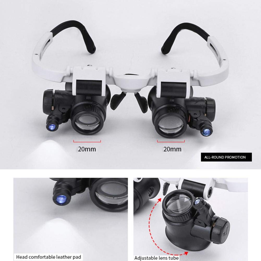 Headband Glasses Magnifier with LED Light 8X 15X 23X Magnifying Glass for Watchmaker Jewelry Optical Lens Glass Magnifier Loupe