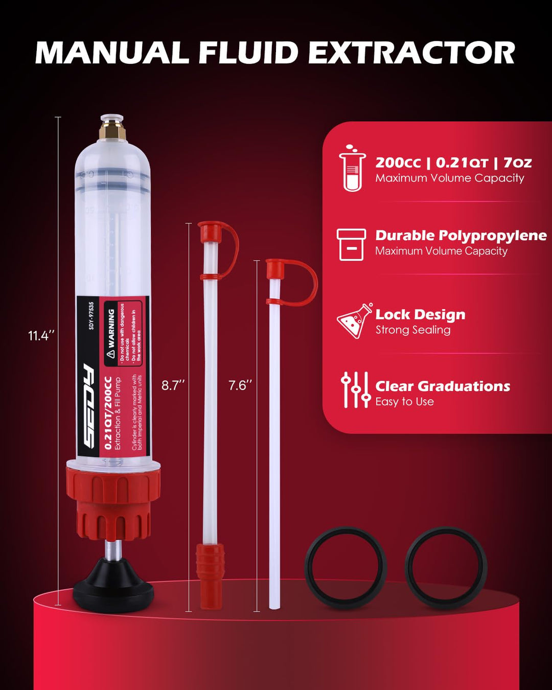 Fluid Extractor - 200cc Multi-Purpose Syringe, Oil Suction Pump, Manual Extraction and Filling Pump, Automotive Oil Syringe