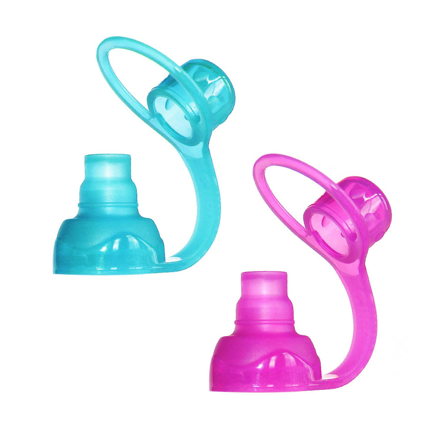 SoftSip Food Pouch Top | Baby Led Weaning | No Spill Flow Control Valve, Protects Childs Mouth, 100% Silicone, BPA Free | 2CT Aqua Purple